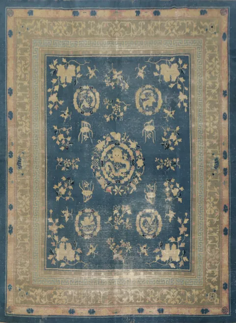 Pre-1900 Antique Vegetable Dye Art Deco Chinese Area Rug 9x10