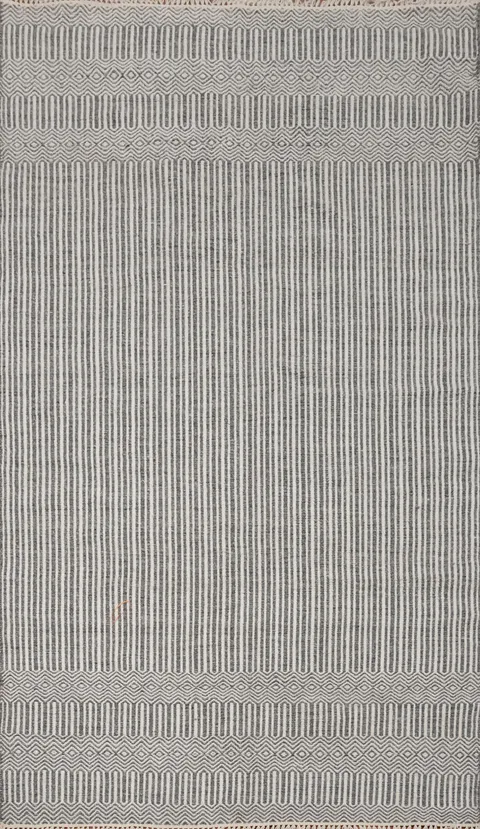 Add Modern Elegance with Our Striped Gray Kilim Area Rug 5x8