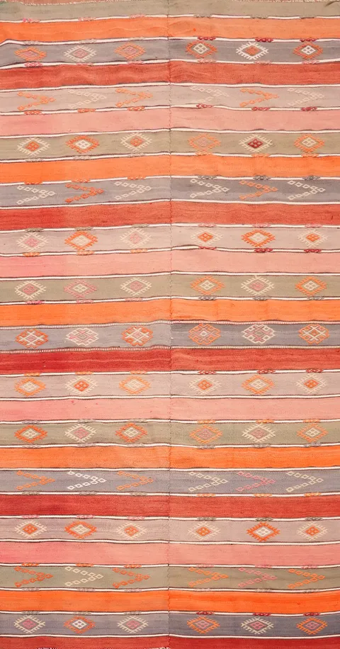 Vegetable Dye Kilim Striped Wool Runner Rug 4x9