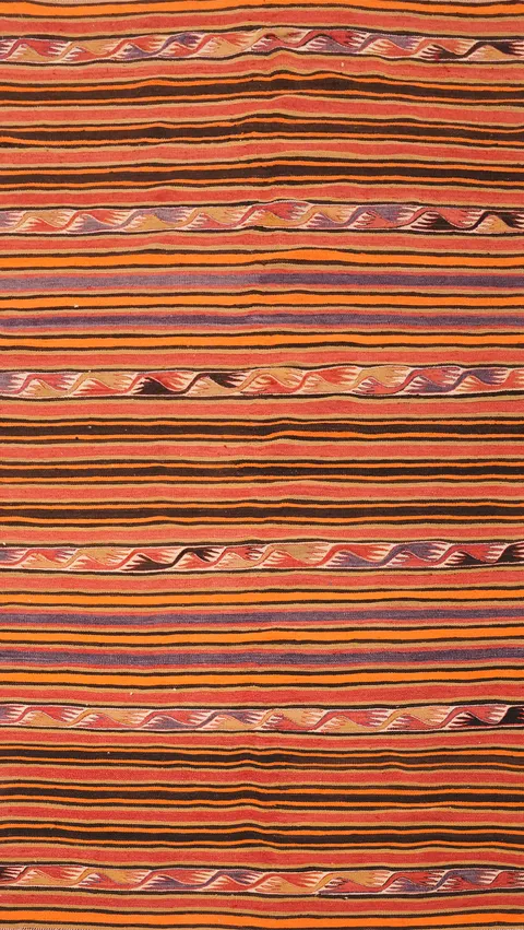Vegetable Dye Kilim Striped Wool Area Rug 5x9