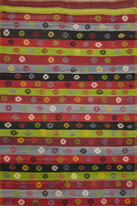 Vegetable Dye Kilim Striped Wool Rug 5x7