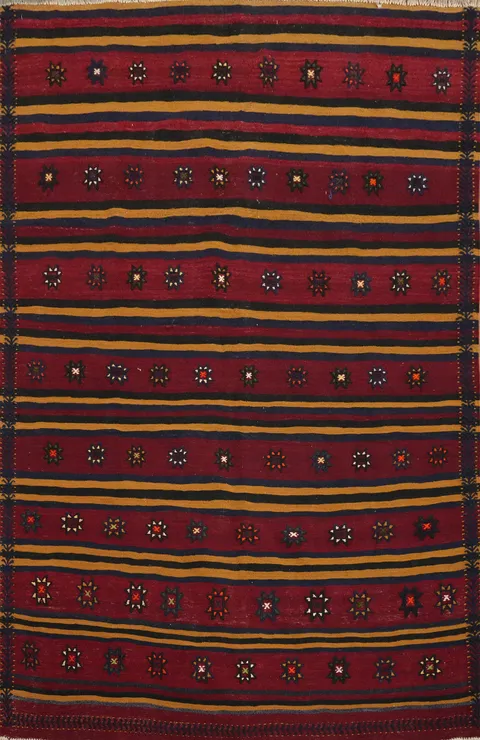 Elegant Geometric Wool Kilim Vegetable Dye Rug 5x7