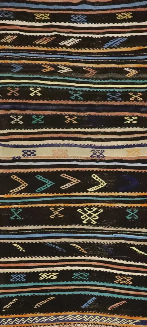 Vegetable Dye Kilim Geometric Runner Rug 3x10