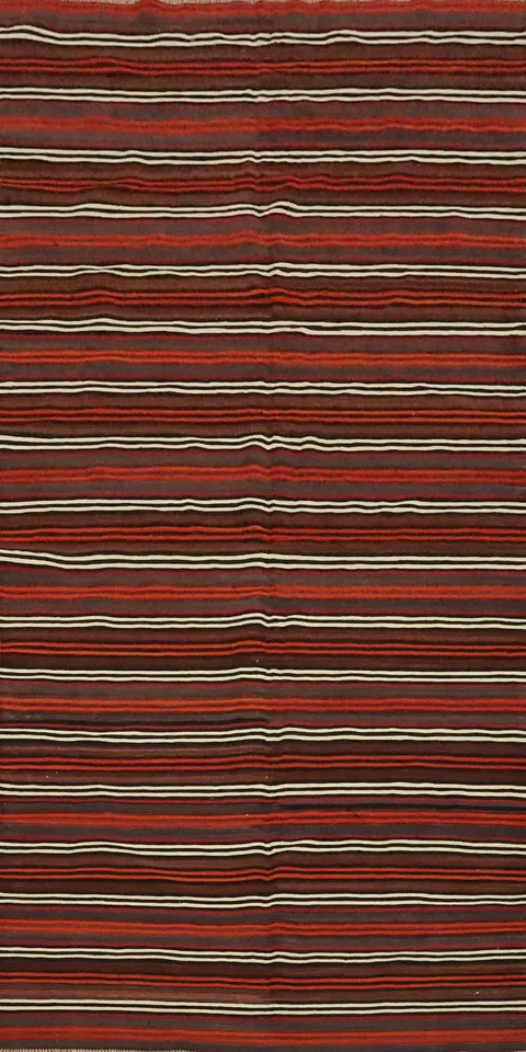 Vintage-Style Striped Kilim Area Rug 5x11 with Rich Earthy Tones