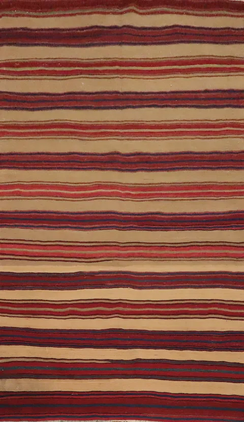 Vegetable Dye Kilim Striped Wool Area Rug 5x9