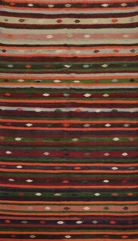 Vegetable Dye Kilim Striped Wool Area Rug 6x10