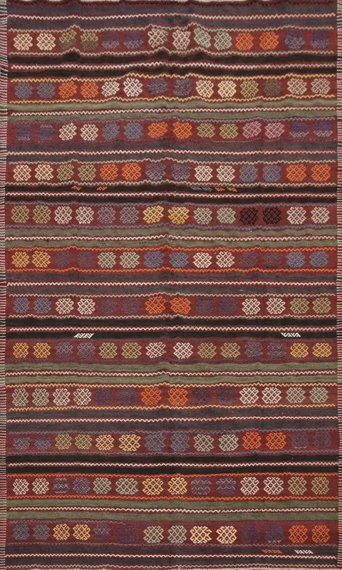 Handwoven Striped Kilim Area Rug 6x10 with Vibrant Color Accents