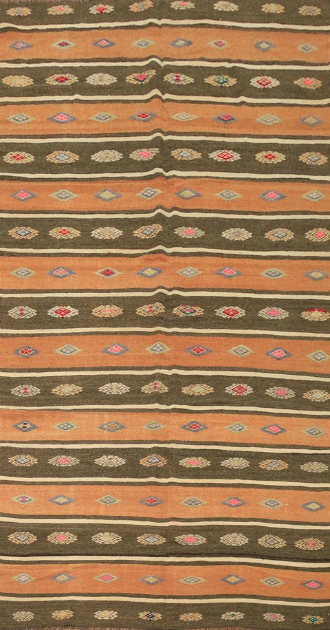 Handcrafted Kilim Kilim Area Rug 6x11 with Eye-Catching Stripes