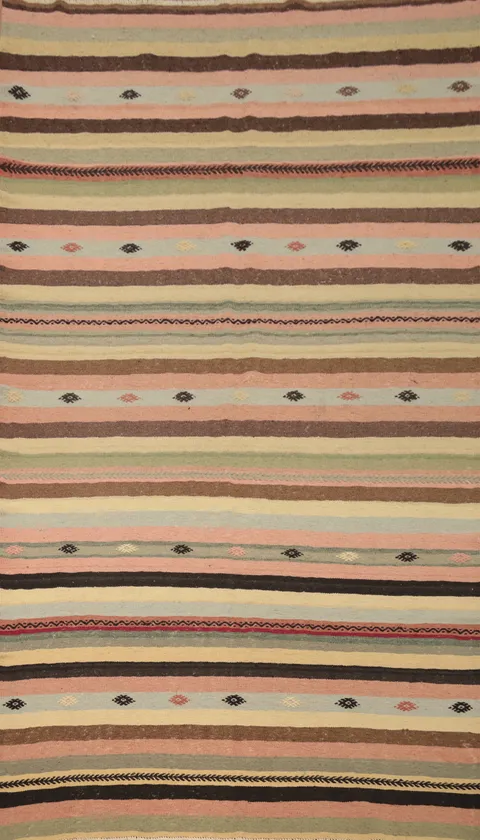 Striped Kilim Area Rug 6x10 with Warm Hues Perfect for Cozy Spaces
