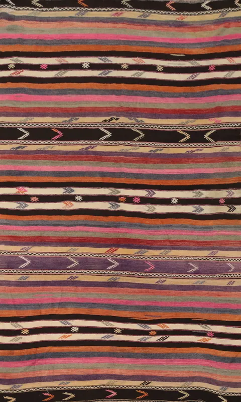 Vibrant Striped Pattern Kilim Area Rug 5x9 with Tribal Motifs
