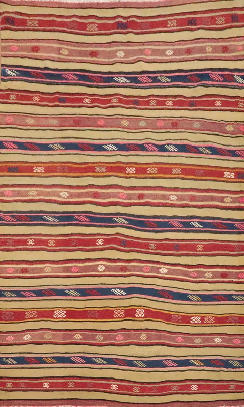 Vegetable Dye Kilim Striped Wool Area Rug 6x8