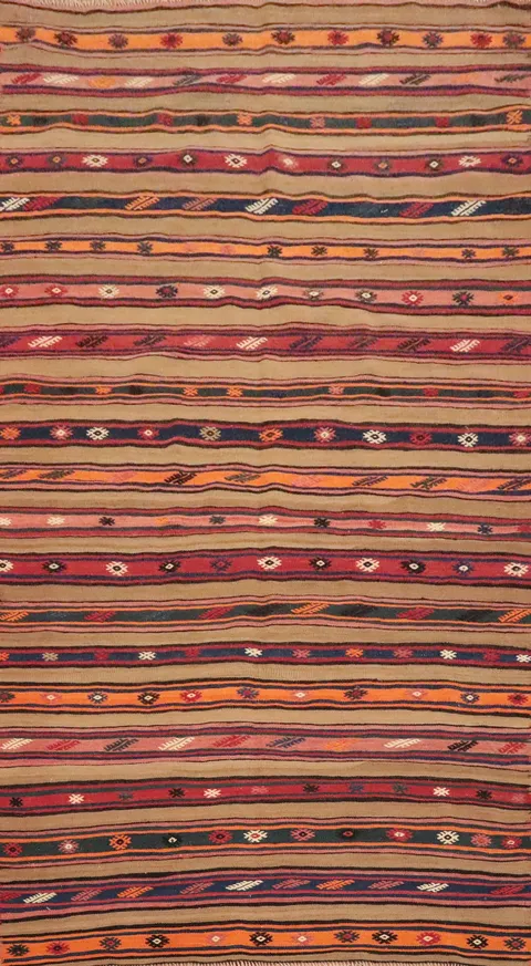 Vegetable Dye Kilim Striped Area Rug 5x8