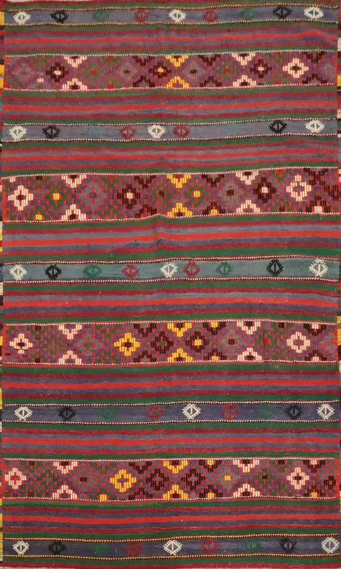 Vegetable Dye Kilim Striped Wool Area Rug 6x9