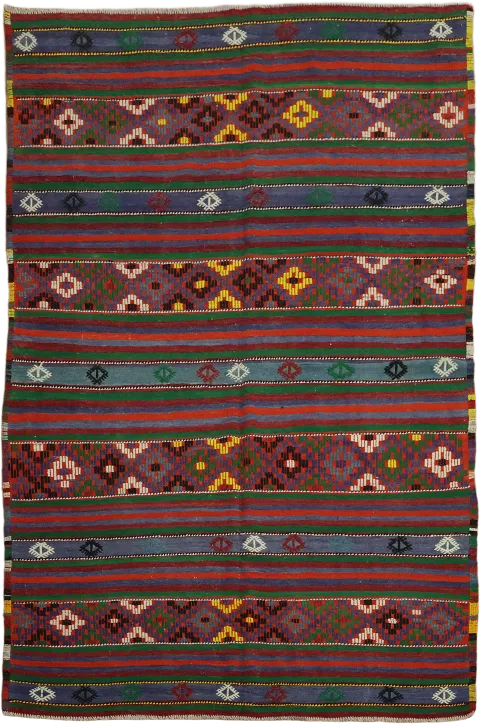 Vegetable Dye Kilim Striped Wool Area Rug 6x9