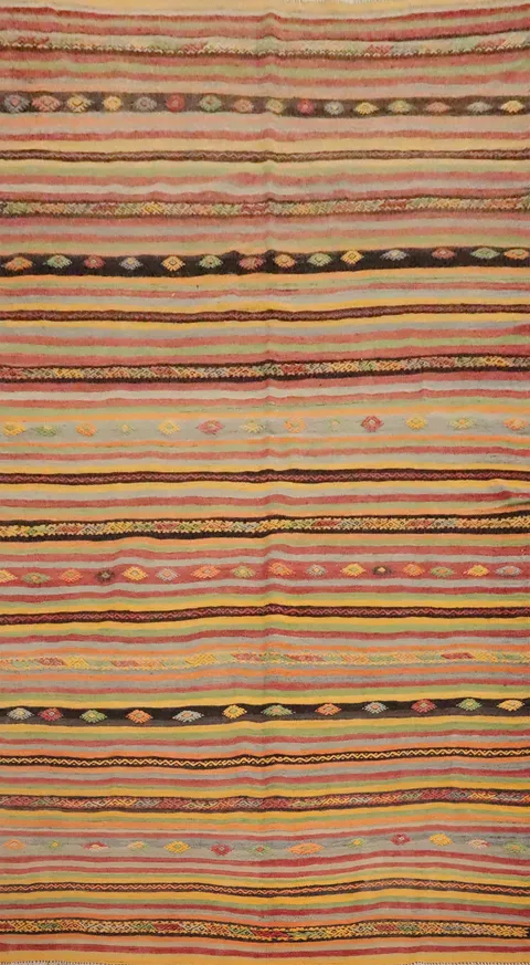 Vegetable Dye Kilim Striped Wool Area Rug 5x10