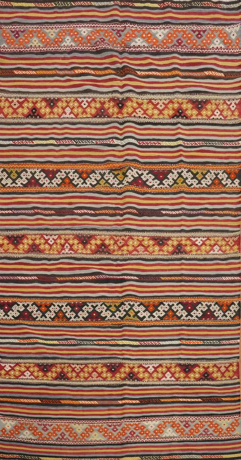 Vibrant Multicolor Handwoven Wool Kilim Area Rug 5x10
