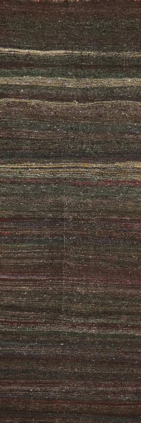 Artisanal Threaded Kilim Runner Rug 3x11 with Rich Dark Design