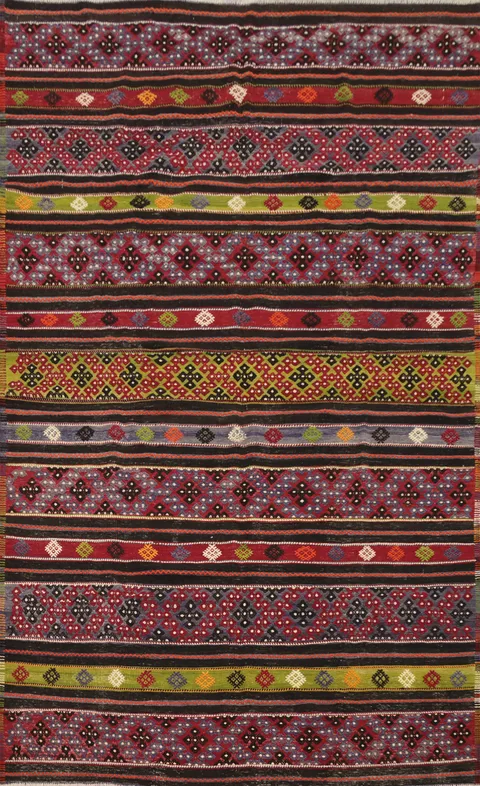 Stunning Artisan Kilim Area Rug 6x10 with Striking Flashes of Color