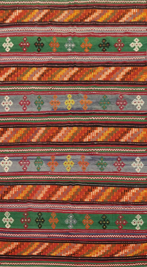 Vibrant Multicolored Tribal Kilim Area Rug 5x9 for Home Decor