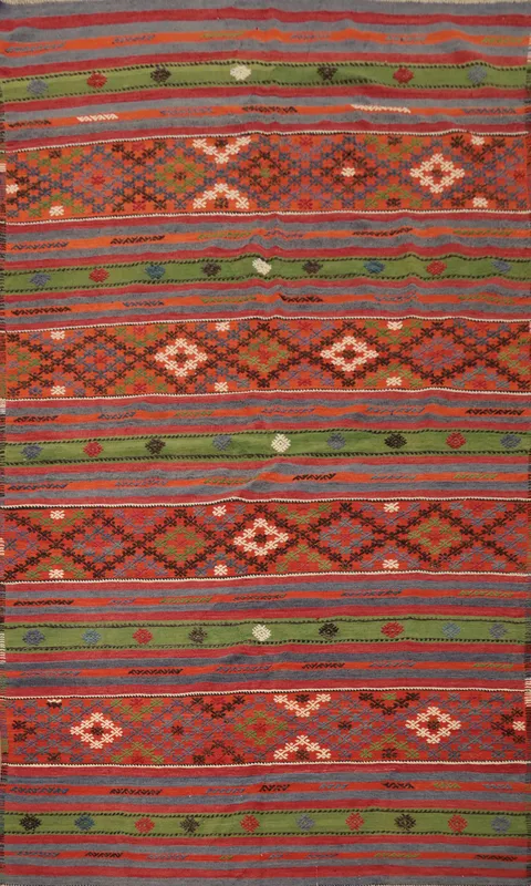 Southwestern Geometric Kilim Area Rug 6x10 with Bold Colorful Stripes