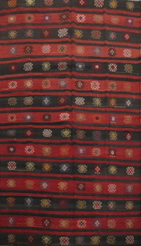 Handcrafted Geometric Striped Kilim Area Rug 6x10