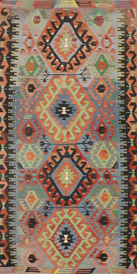 Vibrant Geometric Kilim Area Rug 5x10 with Bold Tribal Patterns