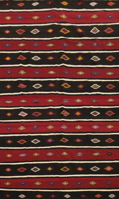 Striped Wool Kilim Vegetable Dye Area Rug 6x10