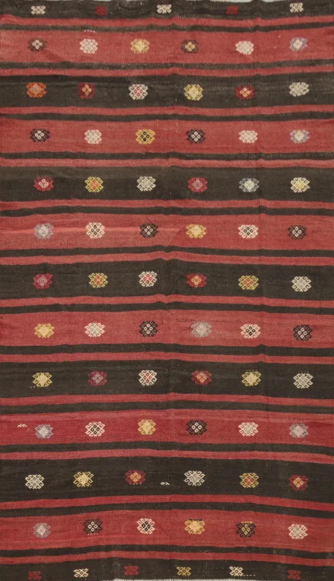 Geometric Kilim Vegetable Dye Area Rug 6x10