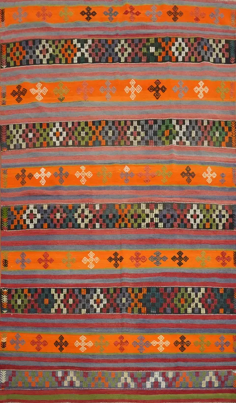 Striped Wool Kilim Vegetable Dye Area Rug 6x10