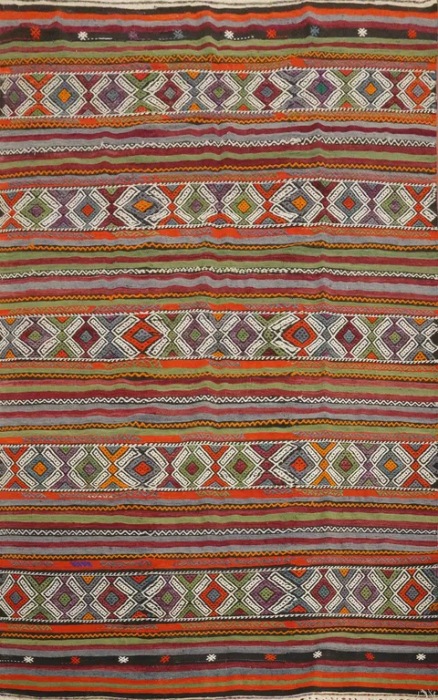 Vegetable Dye Kilim Geometric Area Rug 6x8
