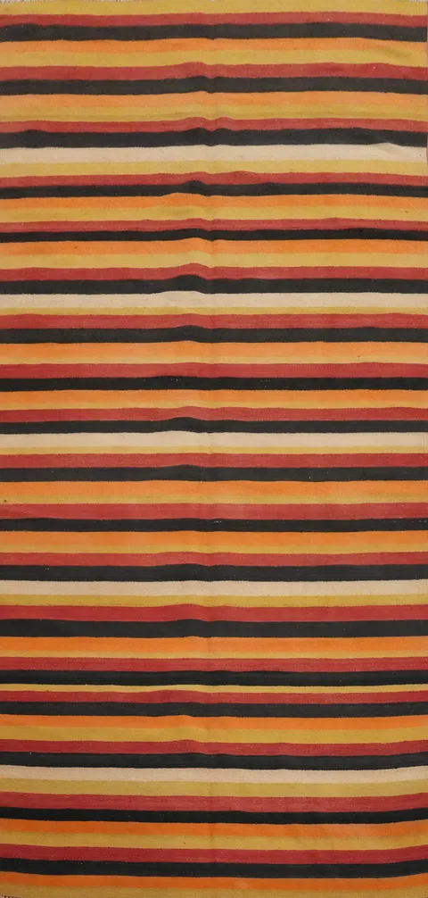 Vegetable Dye Kilim Striped Wool Area Rug 5x11