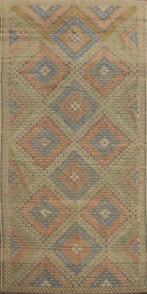 Vegetable Dye Kilim Geometric Area Rug 5x11
