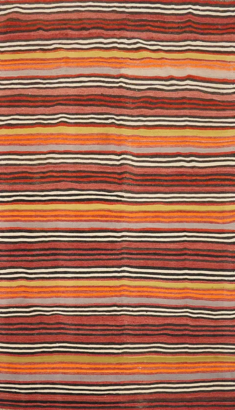 Striped Wool Kilim Vegetable Dye Area Rug 5x9