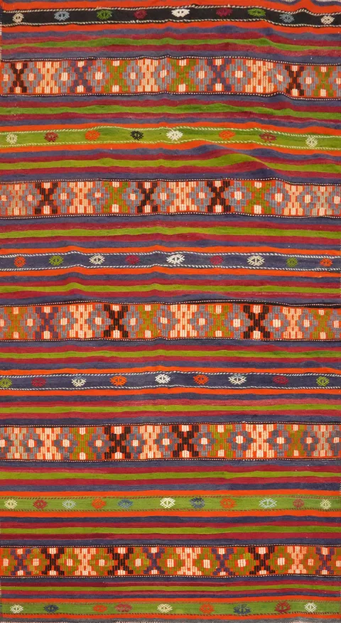 Vegetable Dye Kilim Striped Area Rug 6x11