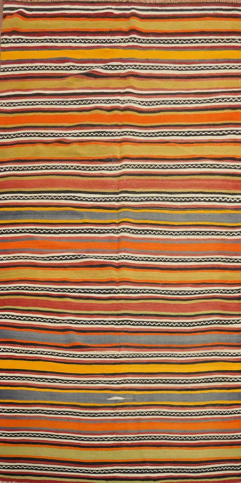 Vegetable Dye Kilim Striped Wool Area Rug 5x11