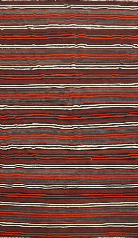 Handcrafted Wool Kilim Area Rug 5x8 with Bold and Soft Lines