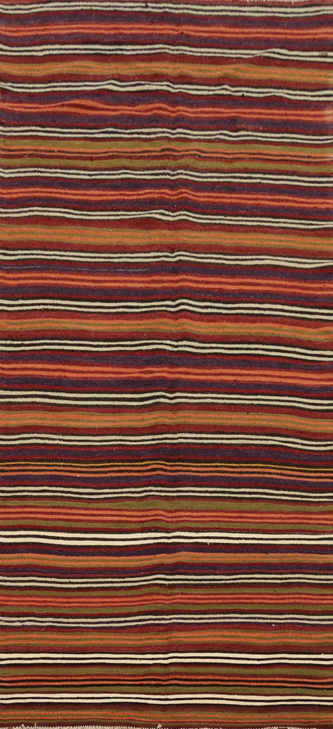 Warm Earth Tones Striped Kilim Area Rug 5x11 for Cozy Living Spaces