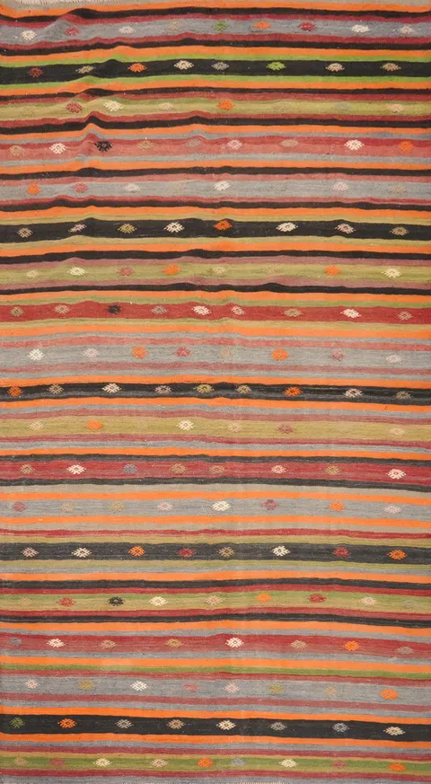 Rustic Striped Kilim Area Rug 6x11 Featuring Dynamic Designs