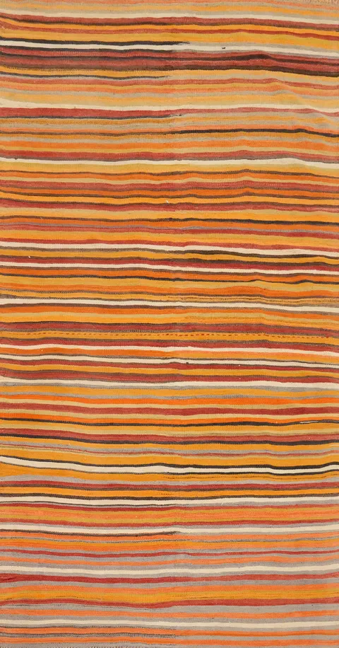 Multicolored Streaked Kilim Runner Rug 4x9 in Shades of Sunset