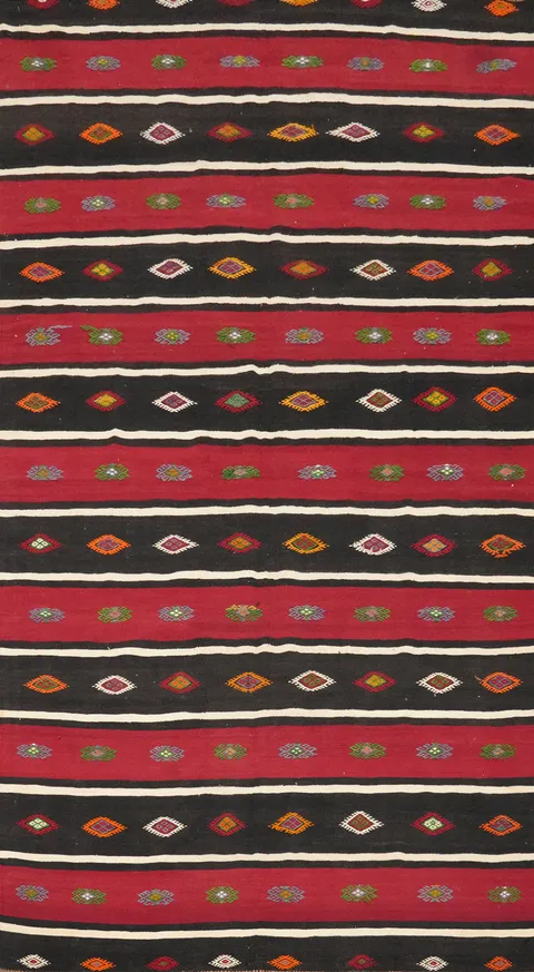 Eye-Catching Red and Black Striped Kilim Area Rug 6x10