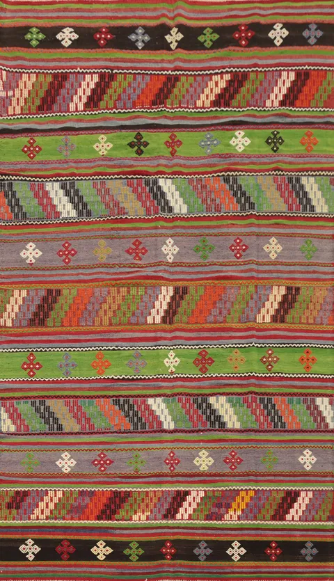 Ethnic-Inspired Kilim Area Rug 6x10 with Rich Colorful Stripes
