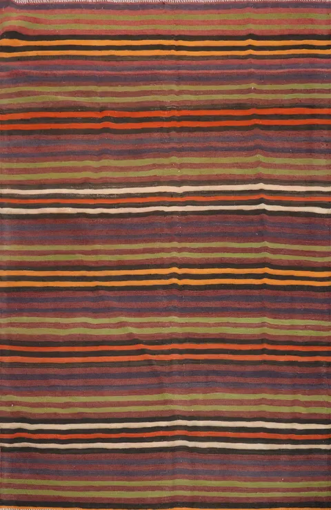 Vegetable Dye Kilim Striped Wool Area Rug 5x7