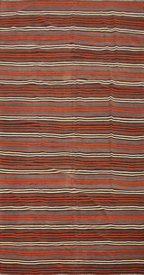 Vegetable Dye Kilim Striped Wool Area Rug 5x10