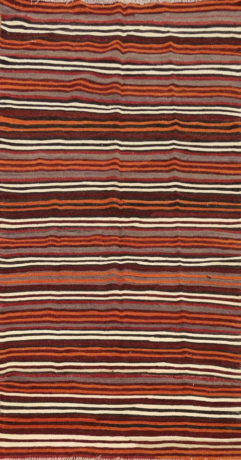 Vegetable Dye Kilim Striped Wool Area Rug 5x9