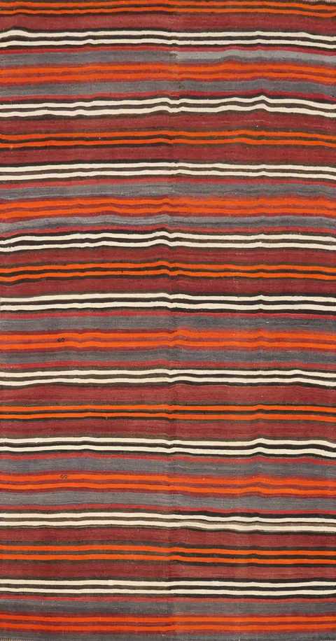 Vegetable Dye Kilim Striped Wool Area Rug 5x9
