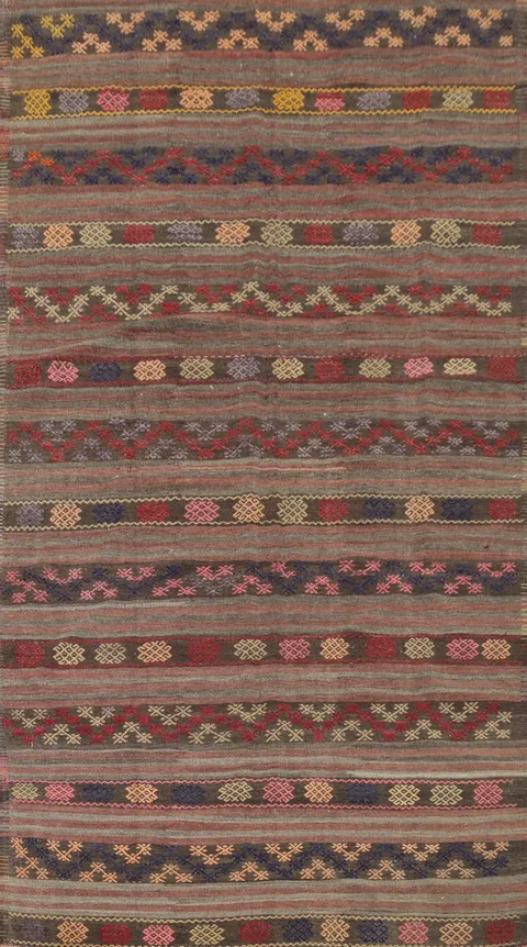 Vegetable Dye Kilim Geometric Area Rug 7x11
