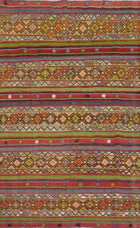 Vegetable Dye Kilim Geometric Wool Area Rug 5x8