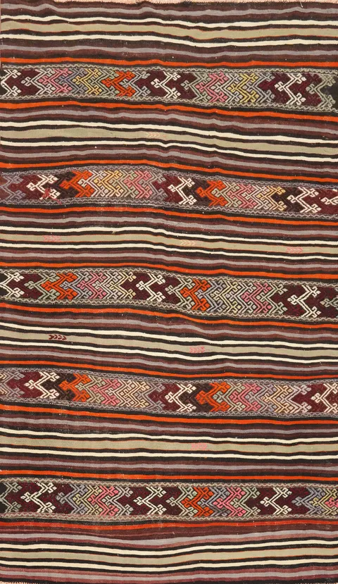 Ethnic Stripes and Bold Hues Kilim Rug 5x7