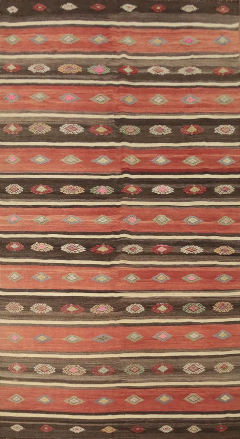 Elegant Artisan Kilim Area Rug 6x10 with Rich Color Stripes