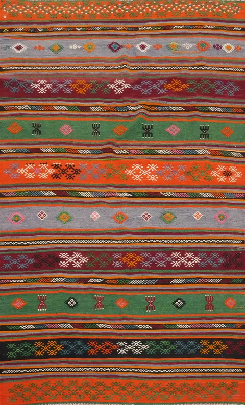 Multicolor Striped Kilim Area Rug 5x9 with Tribal Patterns